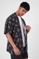 Men Floral Line Art Graphic Shirt in Black/Cream Small