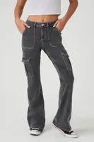 Women's Cargo Flare Jeans Washed Black,