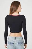 Women's Seamless Striped-Trim Crop Top in Black Large