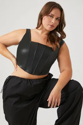 Women's Faux Leather Crop Top in Black, 2X