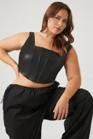 Women's Faux Leather Crop Top in Black, 1X