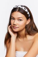 Floral Print Headband in White/Black
