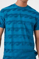 Men Flocked Geo Crew T-Shirt in Teal Blue Large