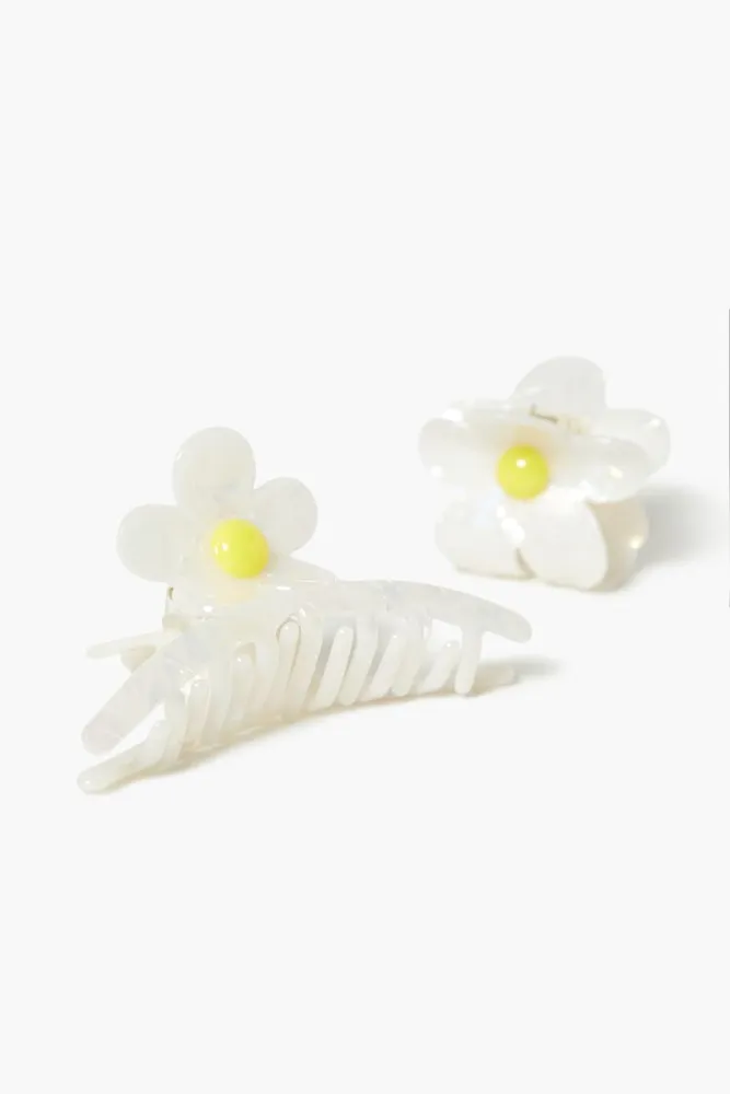 Marble Flower Hair Clip Set in Cream/Yellow