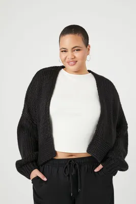 Women's Open-Front Cardigan Sweater in Black, 3X