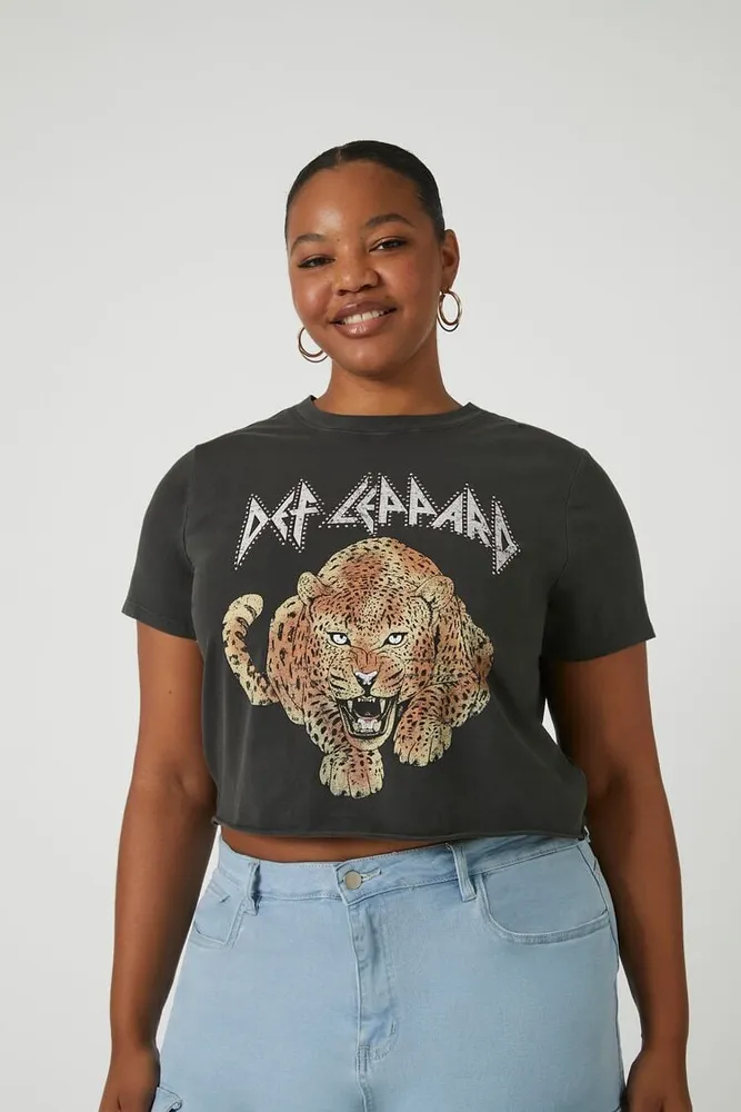 Women's Def Leppard Cropped T-Shirt in Charcoal, 1X