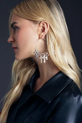 Women's Rhinestone & Cross Hoop Earrings in Silver