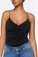 Women's Mesh Ruched Cami Bodysuit in Black Small