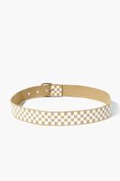 Checkered Print Belt in Tan/White, M/L