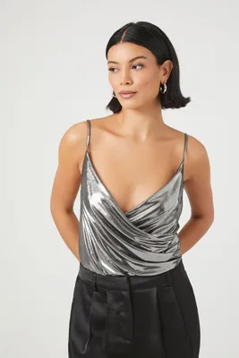 Women's Metallic Surplice Bodysuit