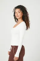 Women's Square-Neck Long-Sleeve Top in White, XL