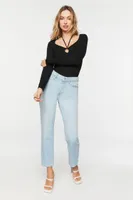 Women's Halter Cutout Long-Sleeve Bodysuit in Black Small