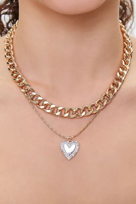 Women's Heart Pendant Layered Necklace in Gold/Blue