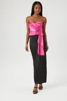 Women's Sweetheart Satin Tube Top in Fuchsia Small