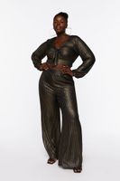 Women's Metallic Striped Top & Pants Set in Black/Gold, 3X