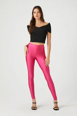 Women's High-Shine Mid-Rise Leggings in Hot Pink Small