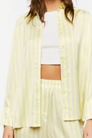 Women's Oversized Satin Striped Shirt in Green Apple/Grey Small