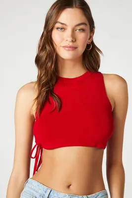 Women's Cutout Sweater-Knit Crop Top in Red, XL