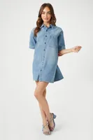 Women's Mini Denim Shirt Dress in Medium Denim, XS