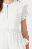 Women's Ruffle-Trim Keyhole Romper in White Small