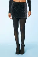 Women's Velvet Rhinestone Mini Skirt in Black, XL