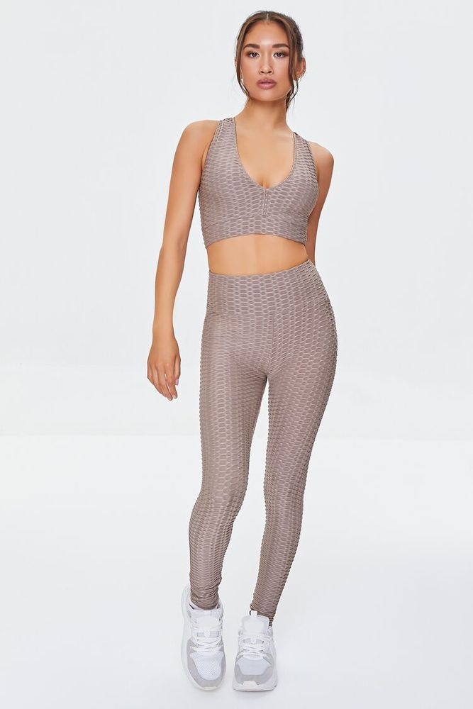Forever 21 Women's Active Honeycomb Leggings Taupe