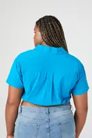 Women's Toggle Drawstring Cropped Shirt Ibiza Blue,