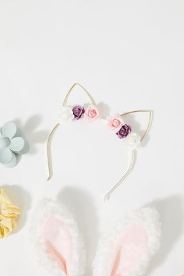 Floral Cat-Ear Headband in Pink