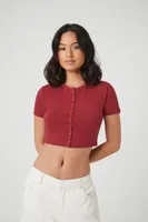 Women's Button-Front Crop Top Large