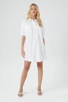 Women's Poplin Mini Shirt Dress in White Small