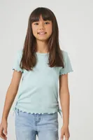 Girls Ribbed Knit Drawstring Top (Kids) in Blue Mist, 11/12