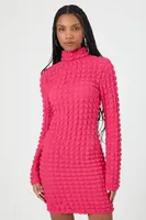 Women's Quilted Mock Neck Mini Dress in Pink Medium