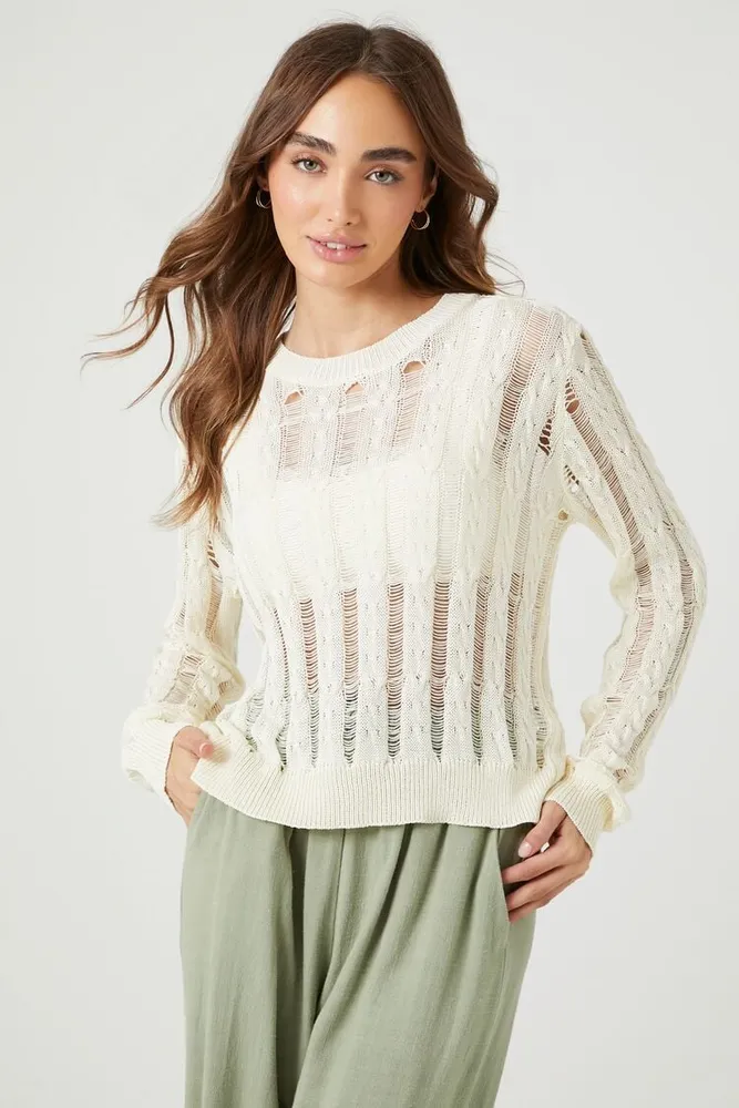 Women's Distressed Sheer Sweater