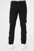 Men Mid-Rise Slim-Fit Cargo Jeans in Black, 30