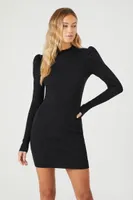 Women's Puff-Sleeve Mini Sweater Dress in Black Large