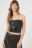 Women's Faux Leather Cropped Tube Top Black,