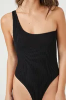 Women's Seamless One-Shoulder One-Piece Swimsuit in Black Large