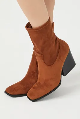 Women's Faux Suede Block Heel Booties in Tan, 7