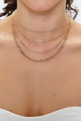 Women's Upcycled Layered Chain Necklace in Gold