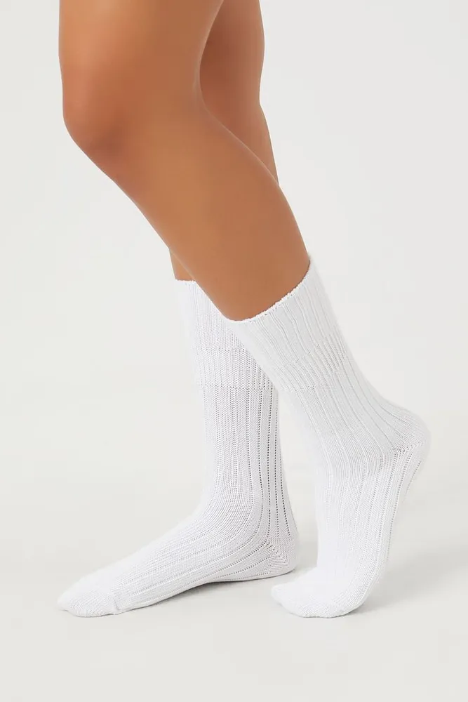 Ribbed Crew Socks in White