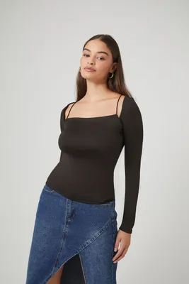 Women's Cami Long-Sleeve Top in Black, XS