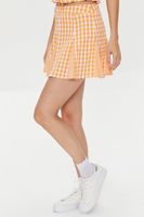 Women's Mixed Plaid Mini Skirt in Marigold/Pink Small