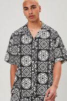 Men Ornate Print Linen-Blend Shirt in Black Small