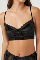 Women's Lace-Trim Velour Bra in Black Small