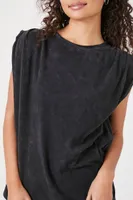 Women's Pintucked Mineral Wash T-Shirt in Charcoal Small