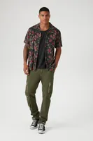 Men Floral Print Short-Sleeve Shirt in Black, XXL