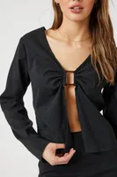 Women's O-Ring Split-Front Top in Black Medium