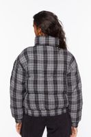 Women's Plaid Puffer Jacket in Black Large