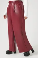 Women's Faux Leather Trouser Pants in Maroon, 2X