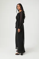 Women's Organza Tassel Maxi Dress in Black Small